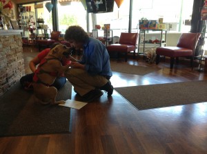 Man petting a dog